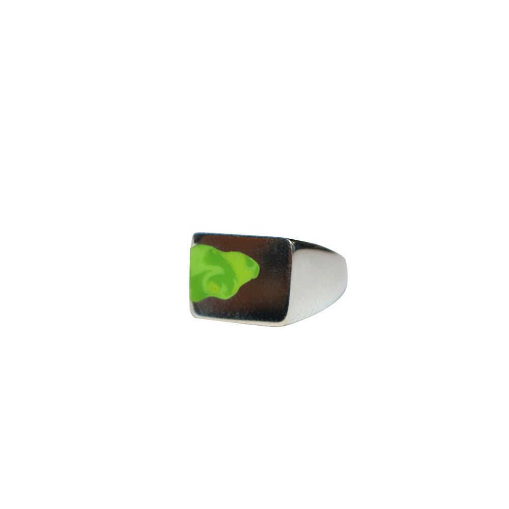 Silver One Piece Signet Ring (Green)