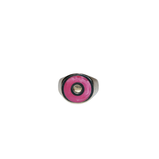 Silver Small Disc Signet Ring (Pink)