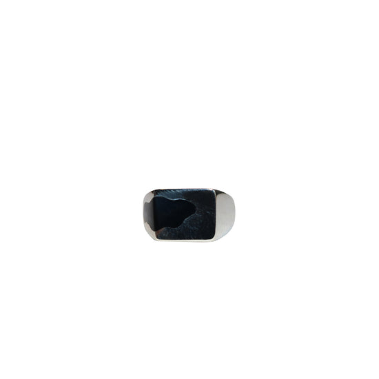 Silver One Piece Signet Ring (Black)