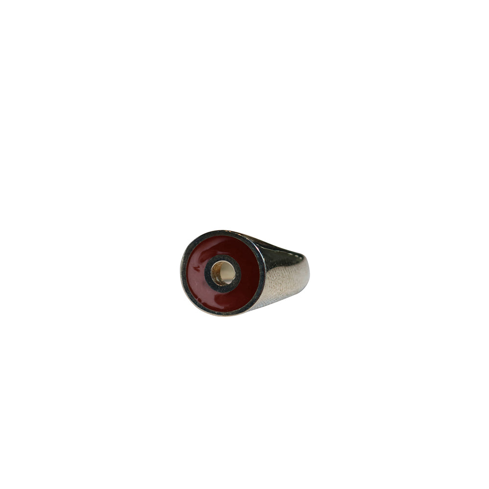 Silver Small Disc Signet Ring (Brown)