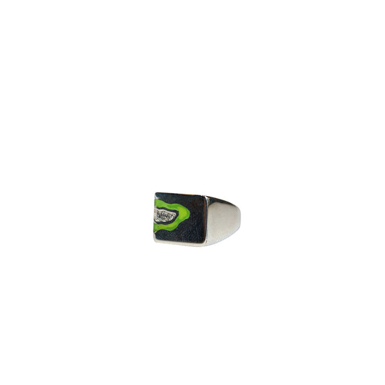 Silver Island Texture Signet Ring (Green)