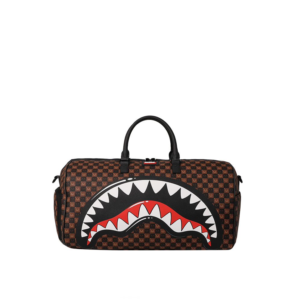 Sharks In Paris WTF Bubble Brown Check Large Duffle - Brown