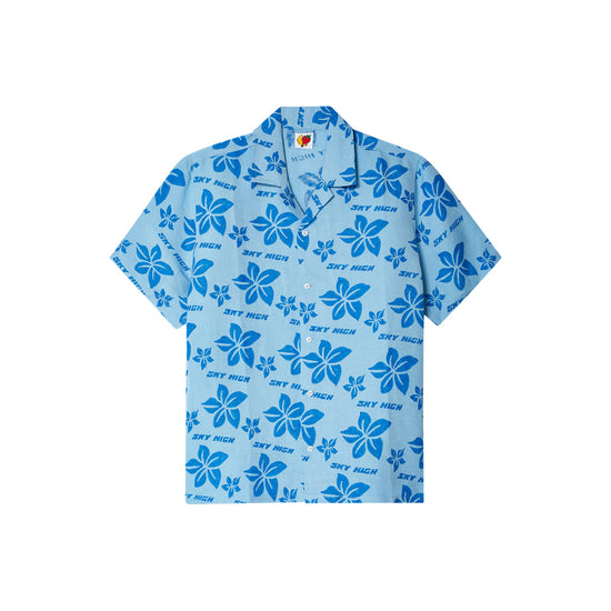 Hand Block Print Hawaiian Shirt Woven (Blue)