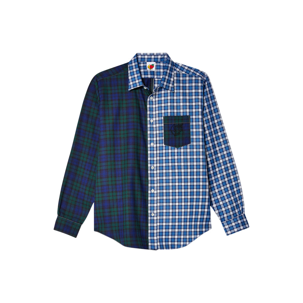 Split Button Down Shirt Woven (Green/Blue)