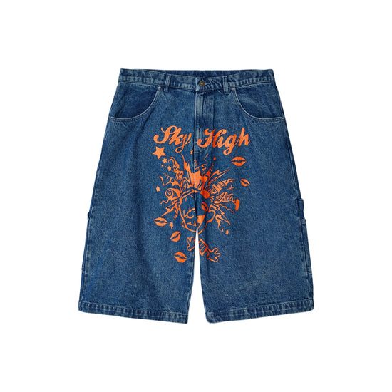 Mindblown Print Denim Shorts (Blue)