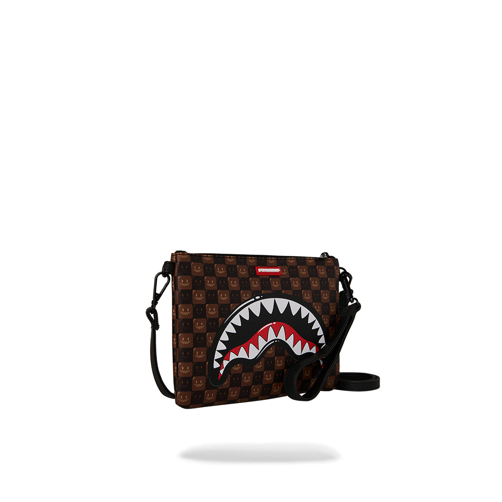 Sharks In Paris WTF Bubble Brown Check Crossover Clutch - Brown
