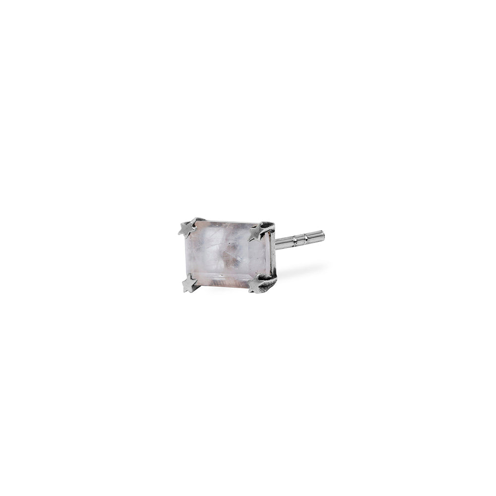 White Square Stone Earring -Silver