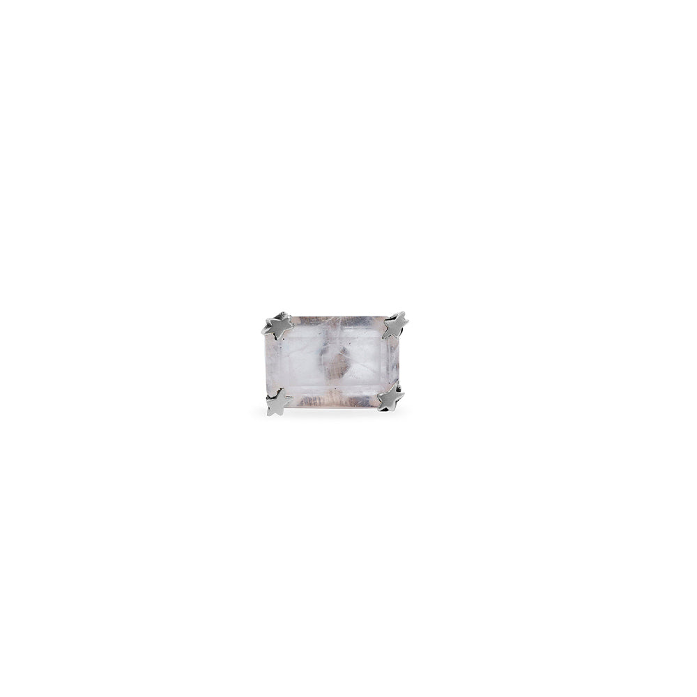 White Square Stone Earring -Silver