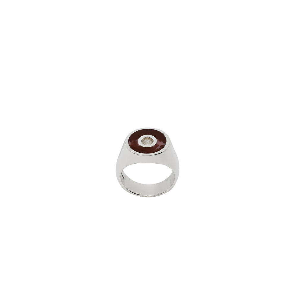 Silver Small Disc Signet Ring (Brown)