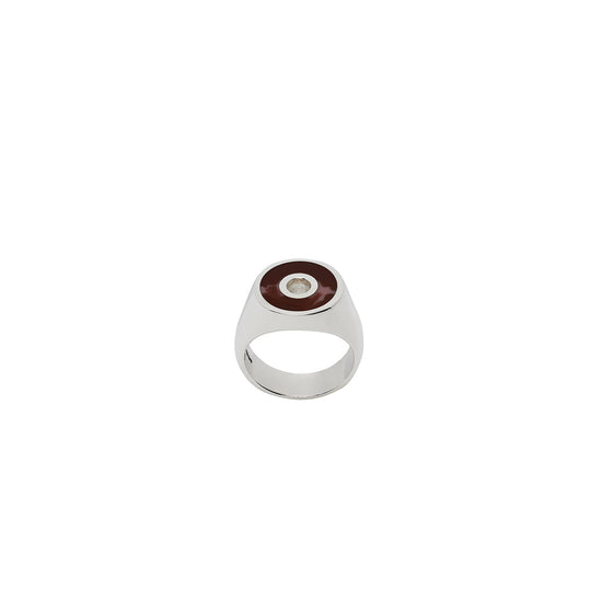 Silver Small Disc Signet Ring (Brown)