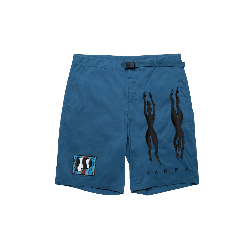 zebra striped P shorts (teal)