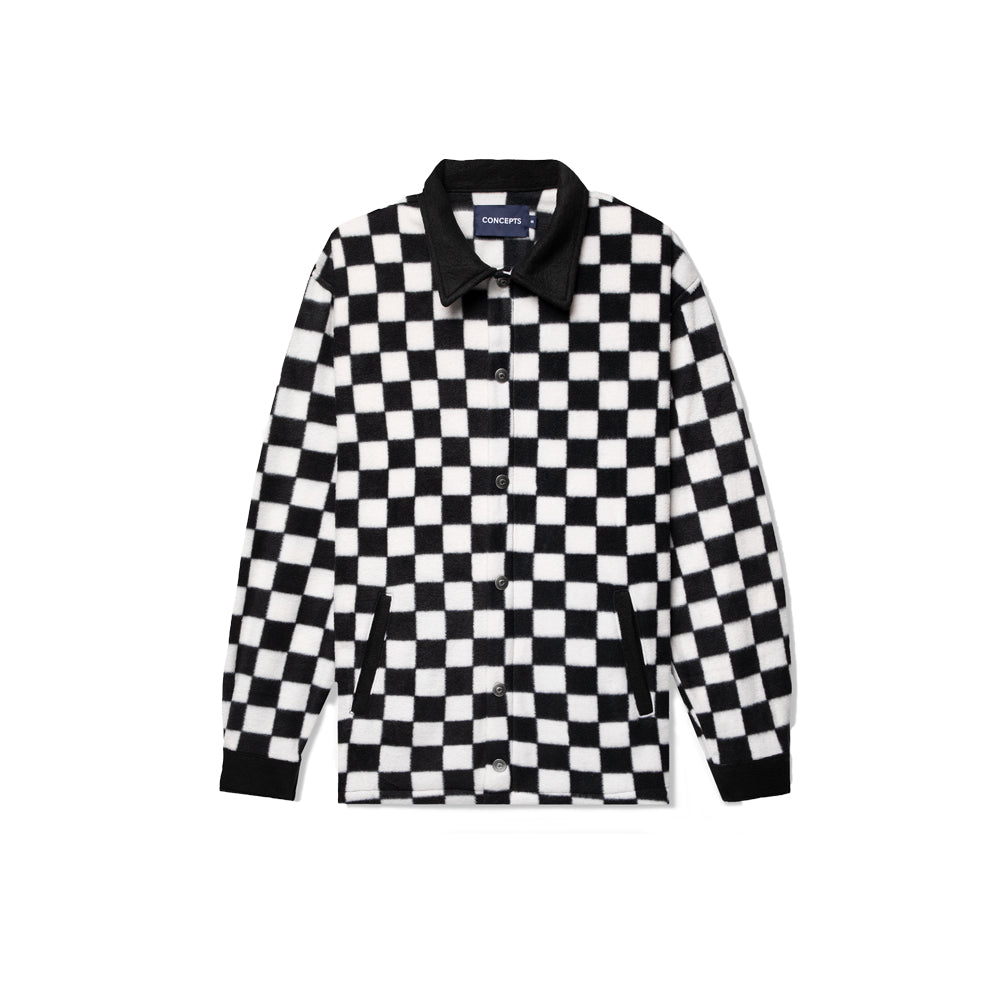 Polar Fleece Checkered Coaches Jacket (Black/White)